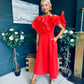 Jackie Floral Detail Occasion Midi Dress Coral