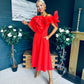 Jackie Floral Detail Occasion Midi Dress Coral