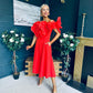 Jackie Floral Detail Occasion Midi Dress Coral