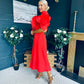 Jackie Floral Detail Occasion Midi Dress Coral