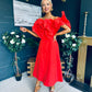 Jackie Floral Detail Occasion Midi Dress Coral