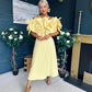 Jackie Floral Detail Occasion Midi Dress Yellow