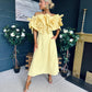 Jackie Floral Detail Occasion Midi Dress Yellow