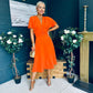 Karina Ruched Detail Midi Dress Orange