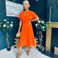 Karina Ruched Detail Midi Dress Orange