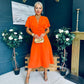 Karina Ruched Detail Midi Dress Orange