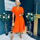 Karina Ruched Detail Midi Dress Orange