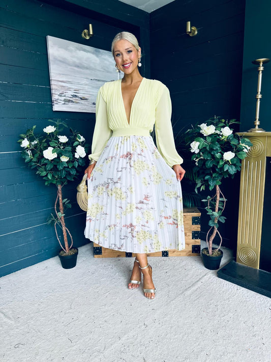 Terrie Plunge Neck Midi Dress Yellow