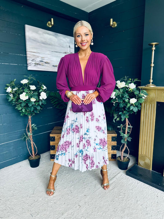 Terrie Plunge Neck Midi Dress Berry