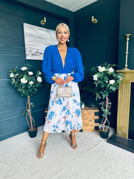 Terrie Plunge Neck Midi Dress Blue