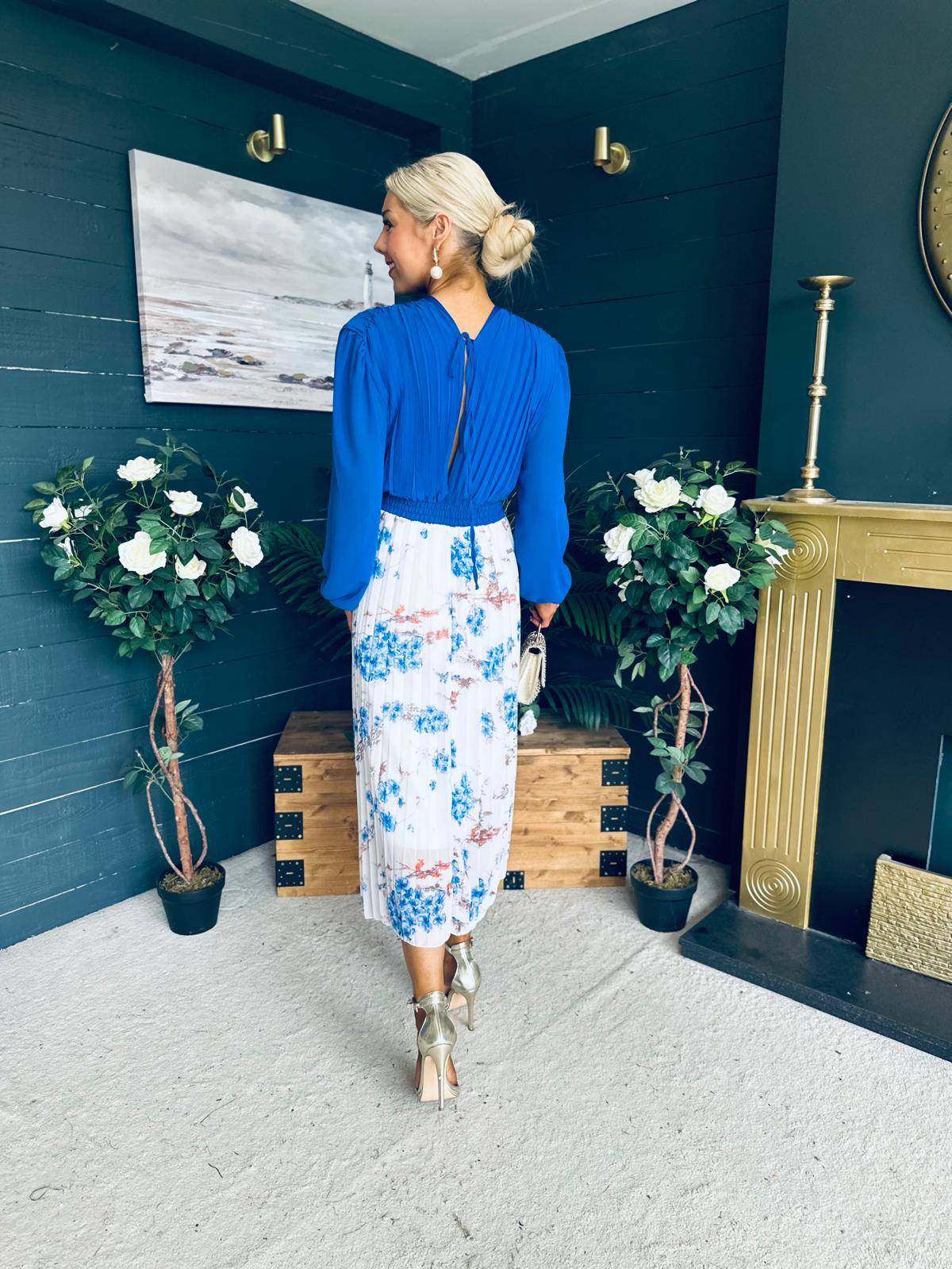 Terrie Plunge Neck Midi Dress Blue