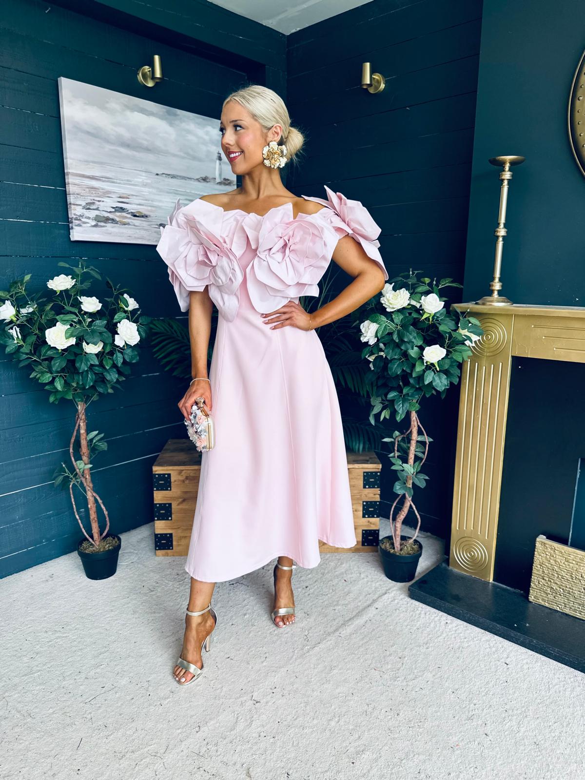 Jackie Floral Detail Occasion Midi Dress Pwr Pink