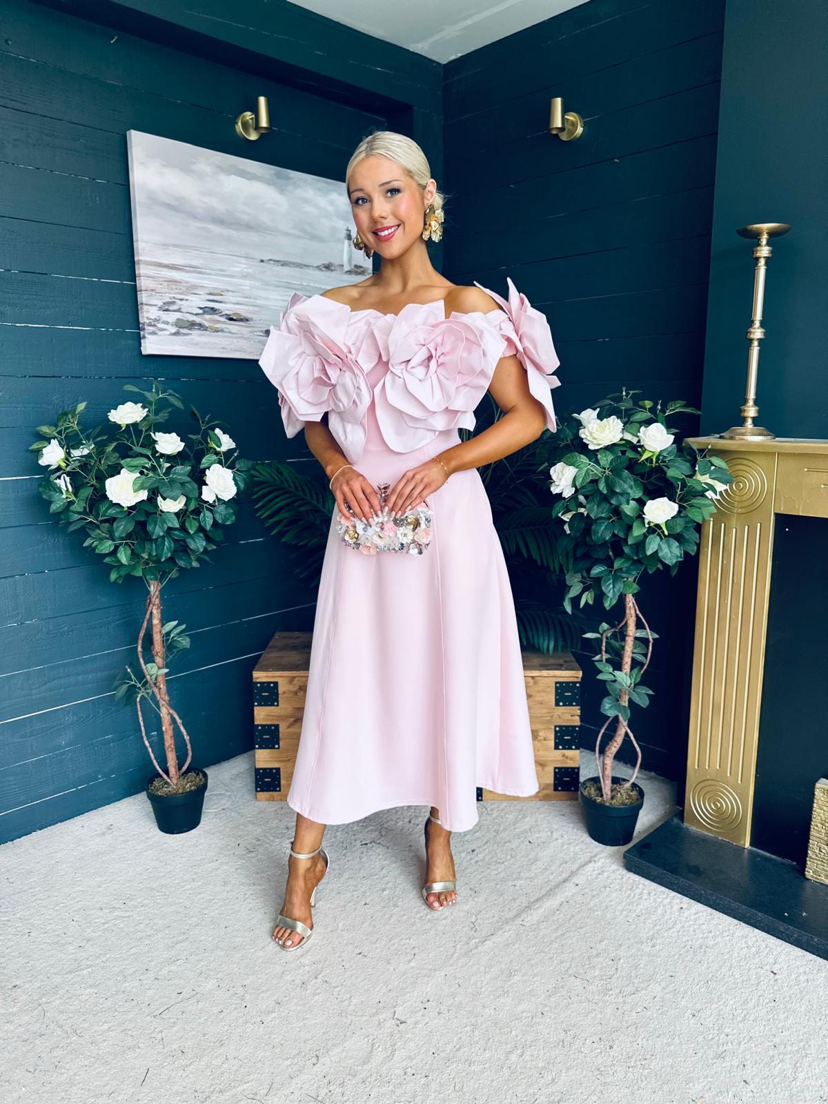 Jackie Floral Detail Occasion Midi Dress Pwr Pink