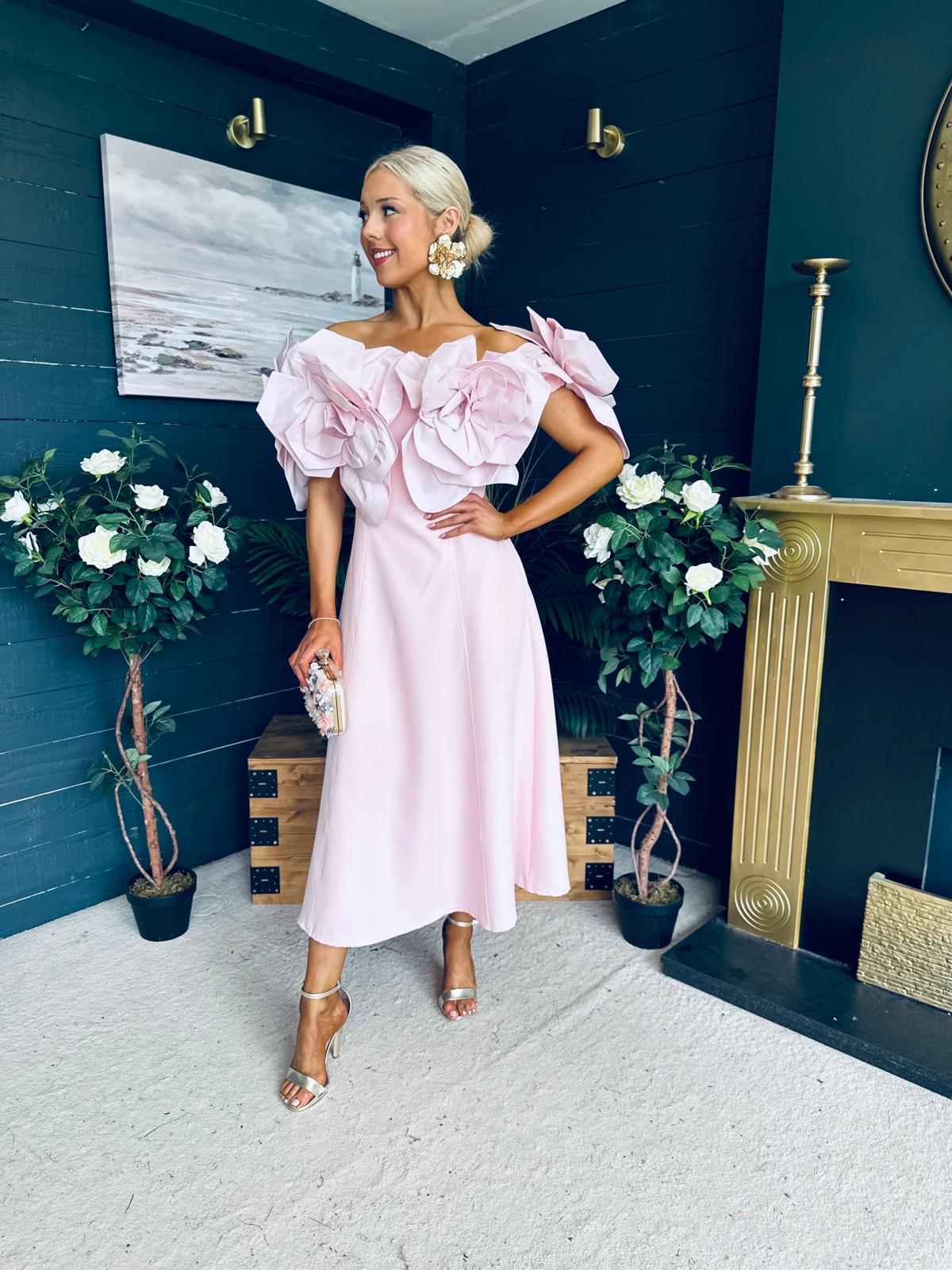 Jackie Floral Detail Occasion Midi Dress Pwr Pink
