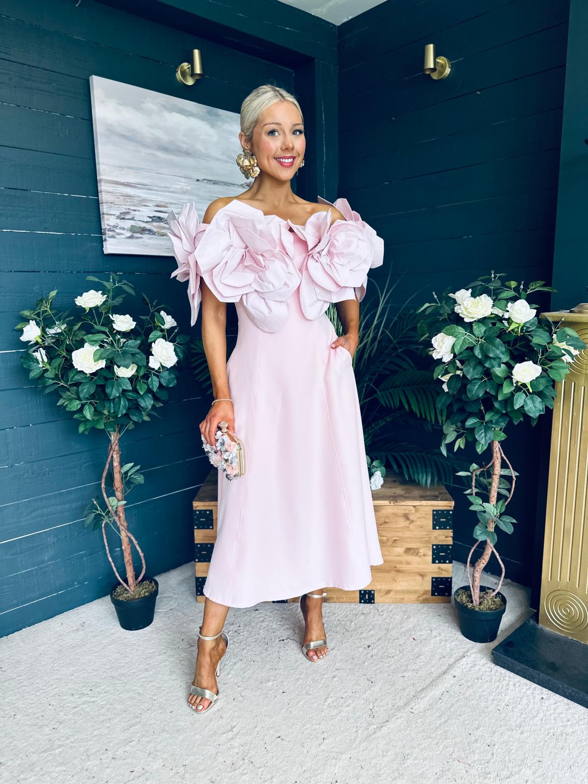 Jackie Floral Detail Occasion Midi Dress Pwr Pink