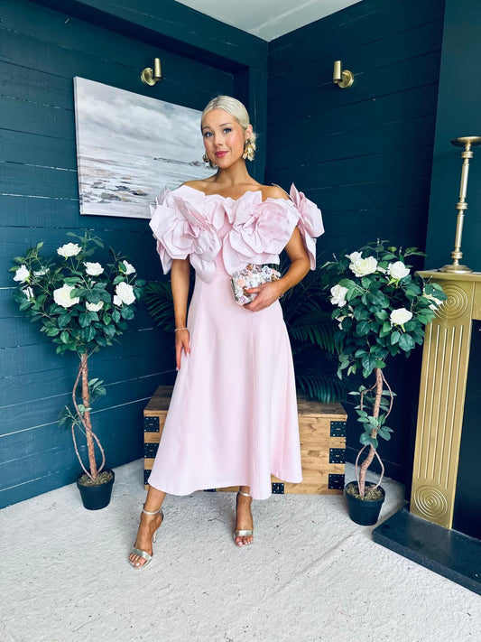 Jackie Floral Detail Occasion Midi Dress Pwr Pink