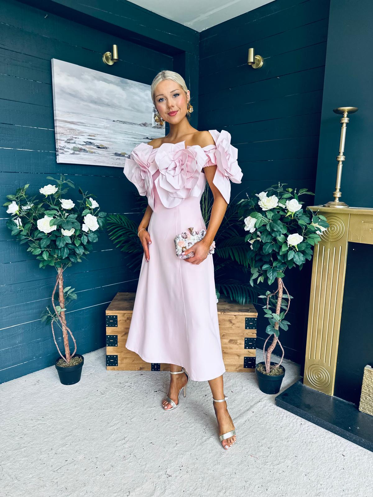 Jackie Floral Detail Occasion Midi Dress Pwr Pink