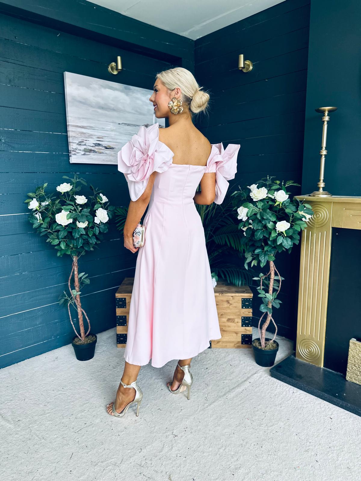 Jackie Floral Detail Occasion Midi Dress Pwr Pink