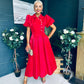 Felicity Detailed Occasion Midi Dress Red