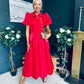 Felicity Detailed Occasion Midi Dress Red