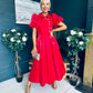Felicity Detailed Occasion Midi Dress Red