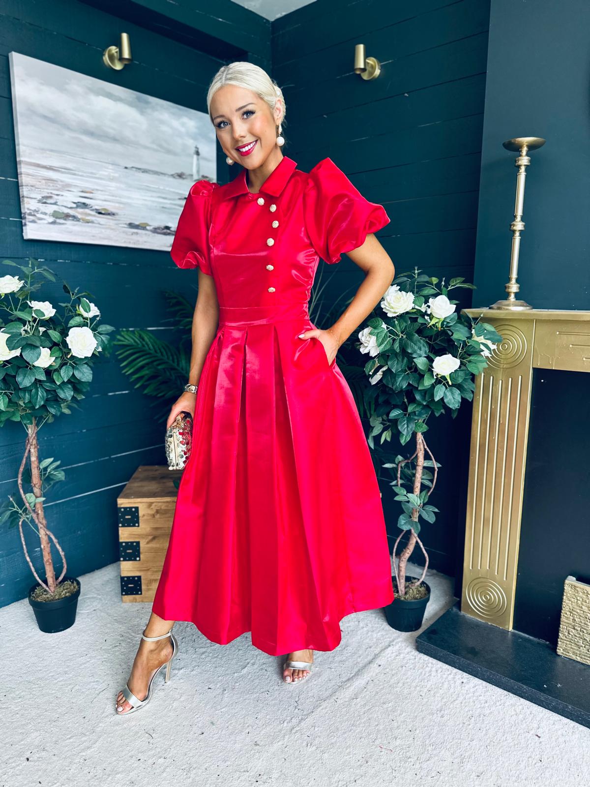 Felicity Detailed Occasion Midi Dress Red