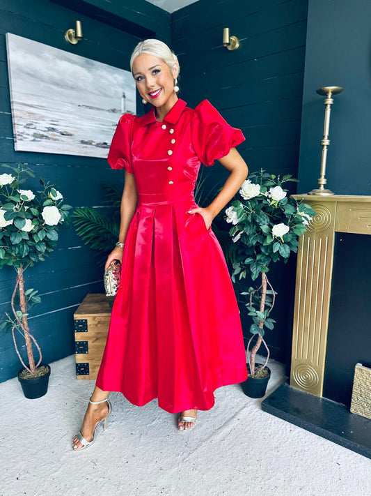 Felicity Detailed Occasion Midi Dress Red