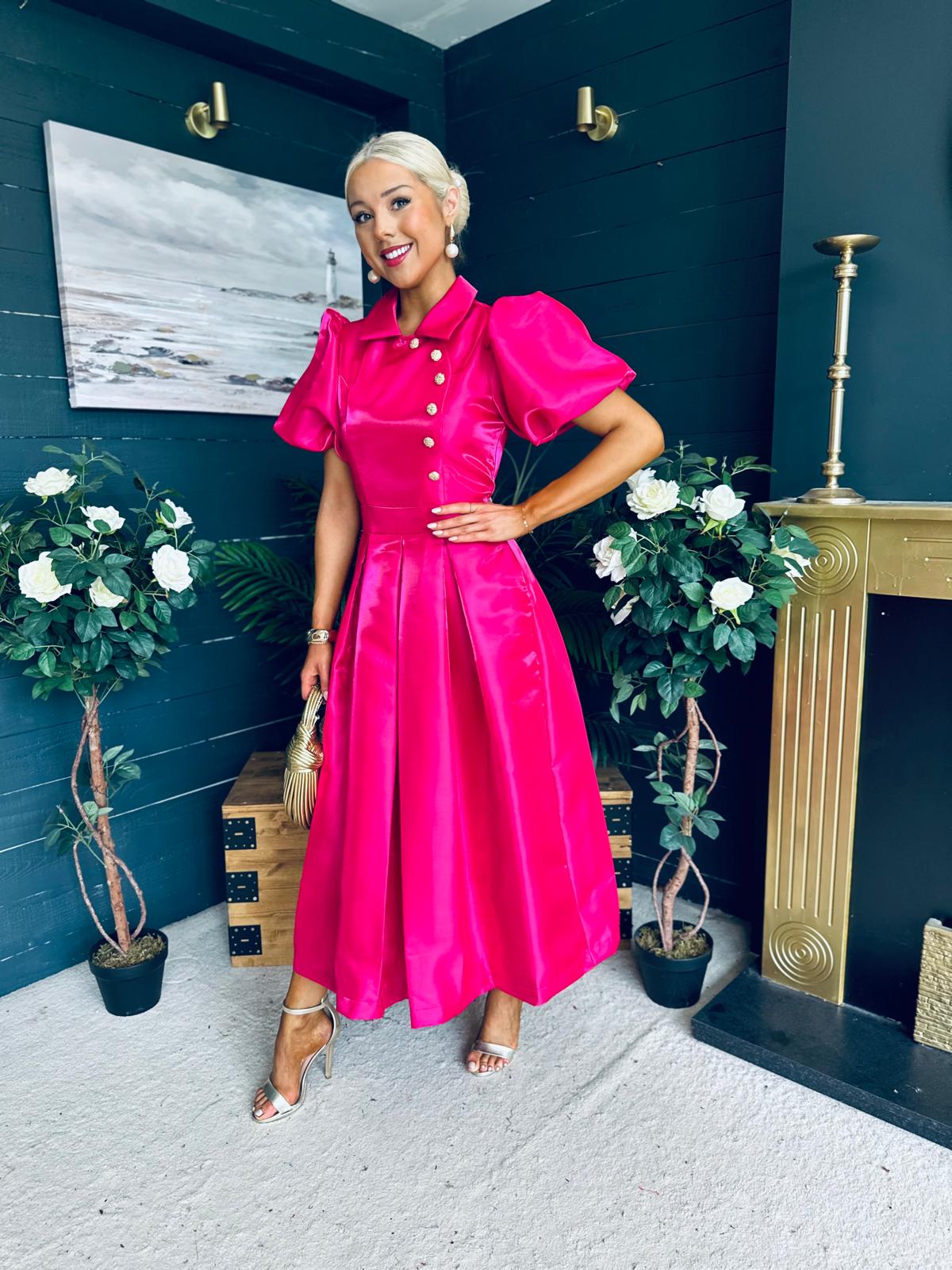 Felicity Detailed Occasion Midi Dress Pink