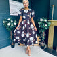 Elowin Statement Sleeve Skater Midi Dress Floral Coco