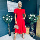 Elowin Statement Sleeve Skater Midi Dress Red