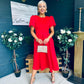 Elowin Statement Sleeve Skater Midi Dress Red
