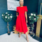 Elowin Statement Sleeve Skater Midi Dress Red