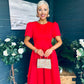 Elowin Statement Sleeve Skater Midi Dress Red