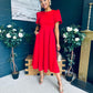 Elowin Statement Sleeve Skater Midi Dress Red