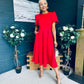 Elowin Statement Sleeve Skater Midi Dress Red