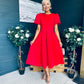 Elowin Statement Sleeve Skater Midi Dress Red