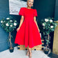 Elowin Statement Sleeve Skater Midi Dress Red