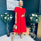 Elowin Statement Sleeve Skater Midi Dress Red