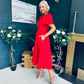 Elowin Statement Sleeve Skater Midi Dress Red