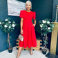 Elowin Statement Sleeve Skater Midi Dress Red