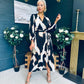 Erin Long Sleeve Split Hem Frill Detail Maxi Dress Animal Print