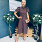 Lilith Puff Sleeve High Neck Midi Dress Brown & Gold