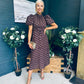 Lilith Puff Sleeve High Neck Midi Dress Brown & Gold