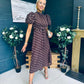 Lilith Puff Sleeve High Neck Midi Dress Brown & Gold
