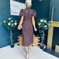 Lilith Puff Sleeve High Neck Midi Dress Brown & Gold