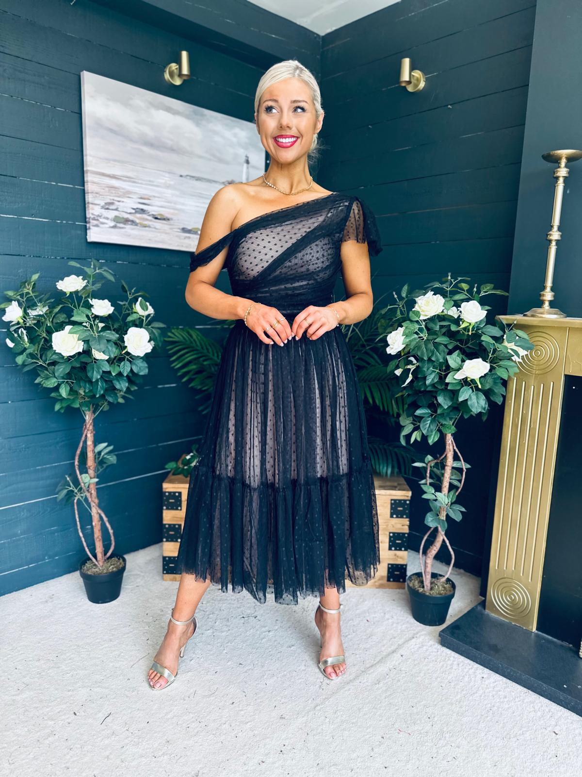 Suzan Occasion Tulle Midi Dress Black
