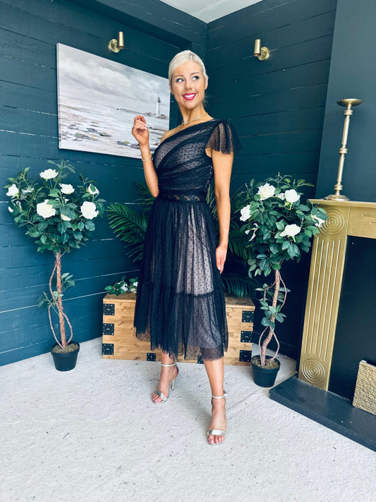 Suzan Occasion Tulle Midi Dress Black