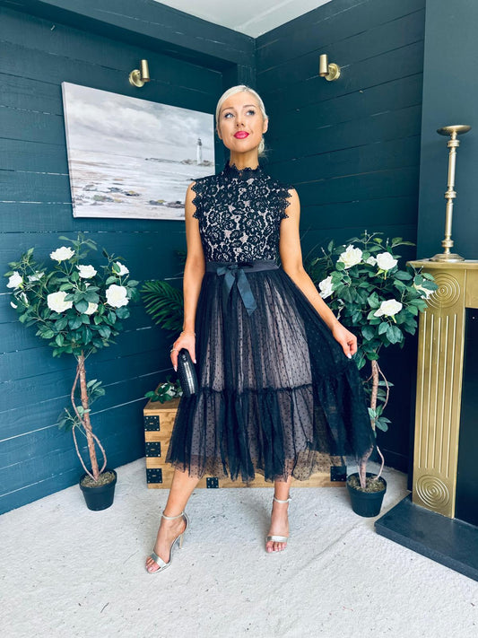 Annabelle Occasion Tulle Midi Dress Black
