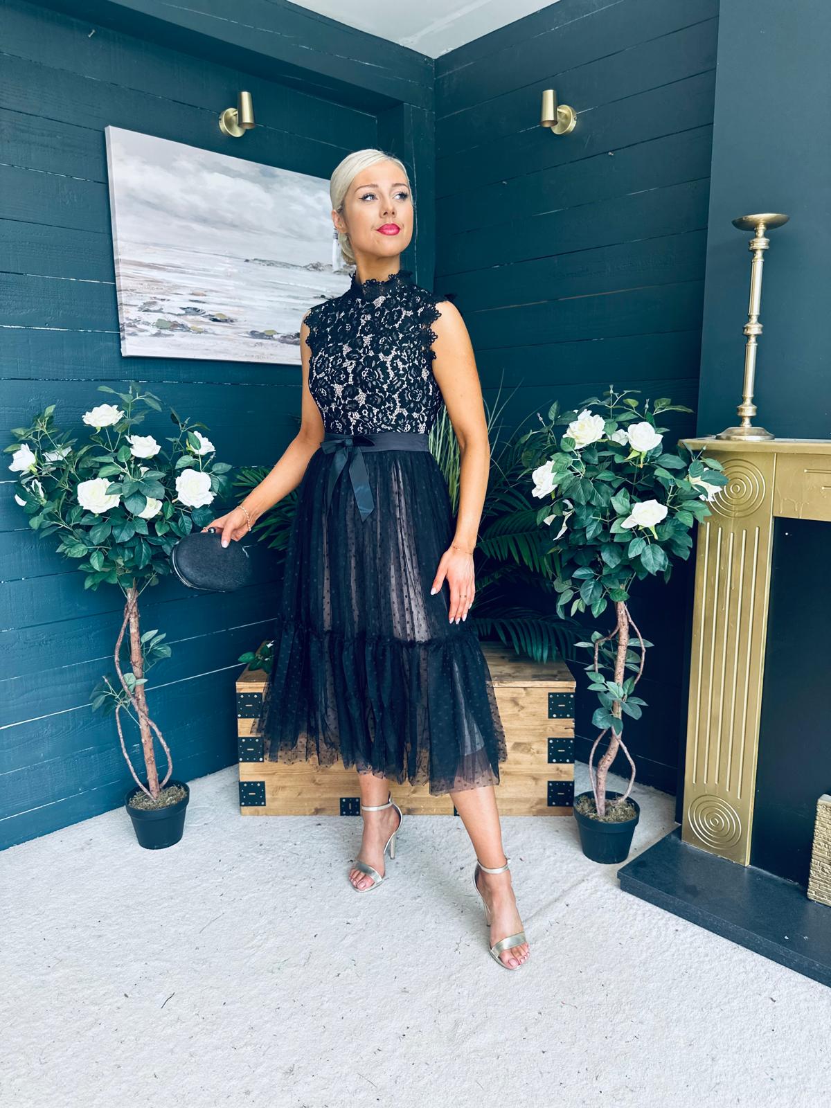 Annabelle Occasion Tulle Midi Dress Black