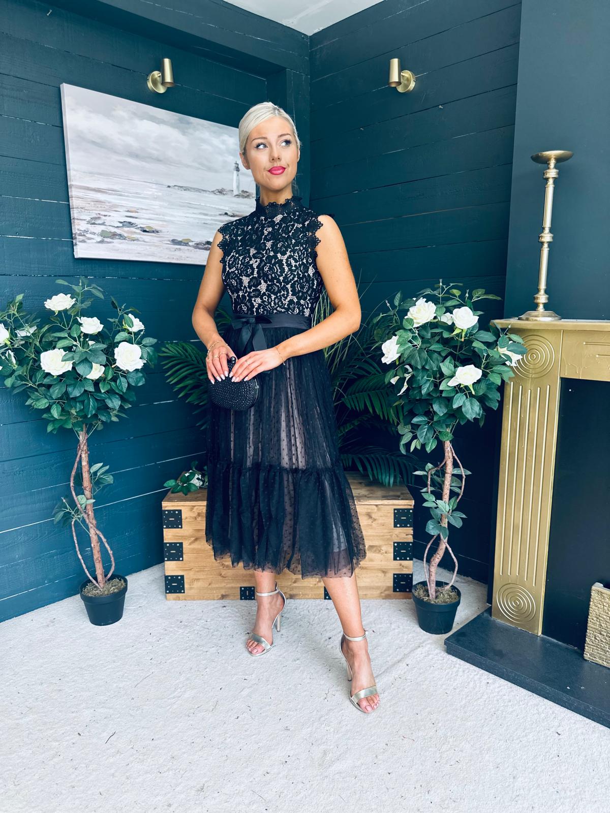 Annabelle Occasion Tulle Midi Dress Black